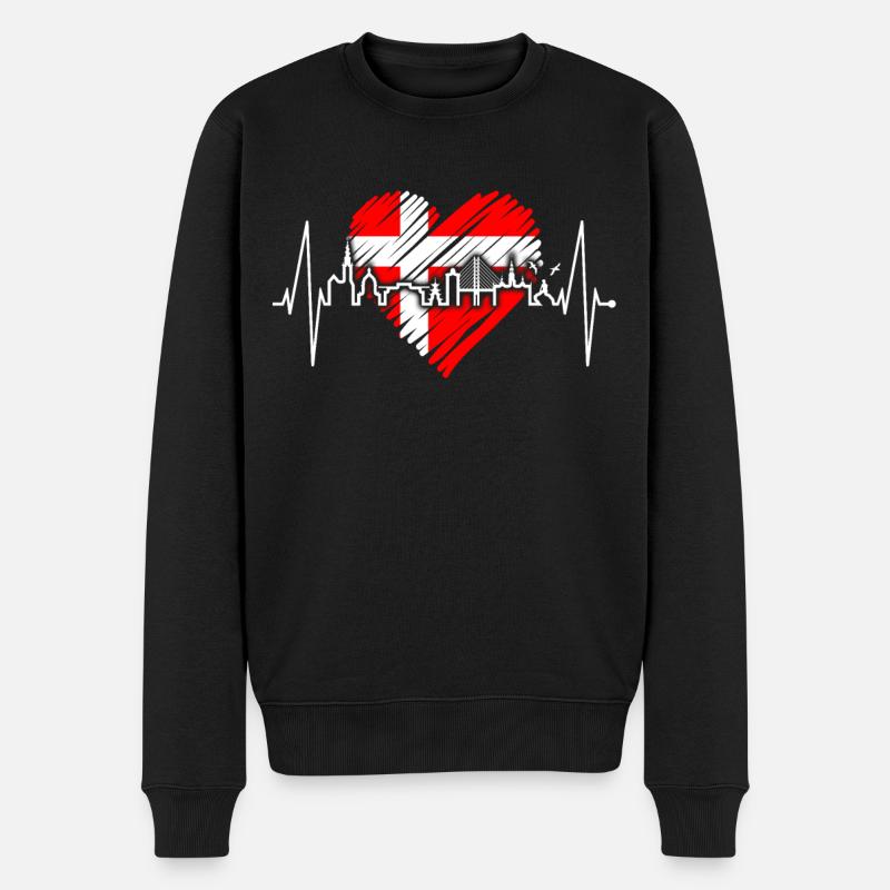 Kopenhagen Skyline Herzschlag Dänemark Love Hygge - Männer Premium Bio Pullover - Schwarz