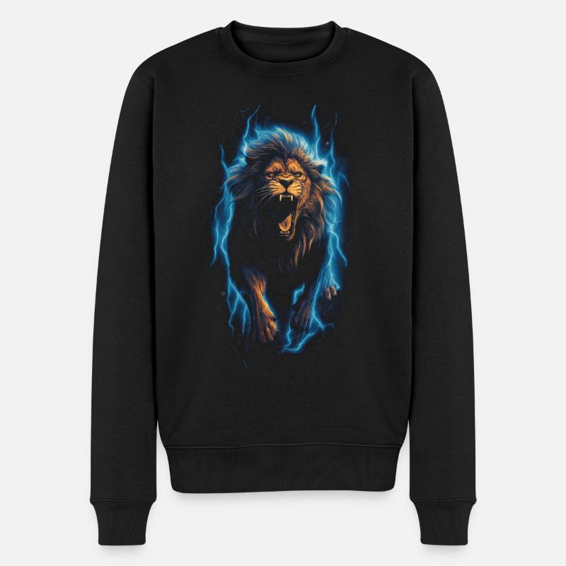 Löwe Feuer Blau Männlich - Männer Premium Bio Pullover - Schwarz