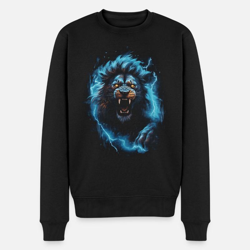 Lion, Feu, Bleu, Mâle - Pull Premium bio Homme - noir