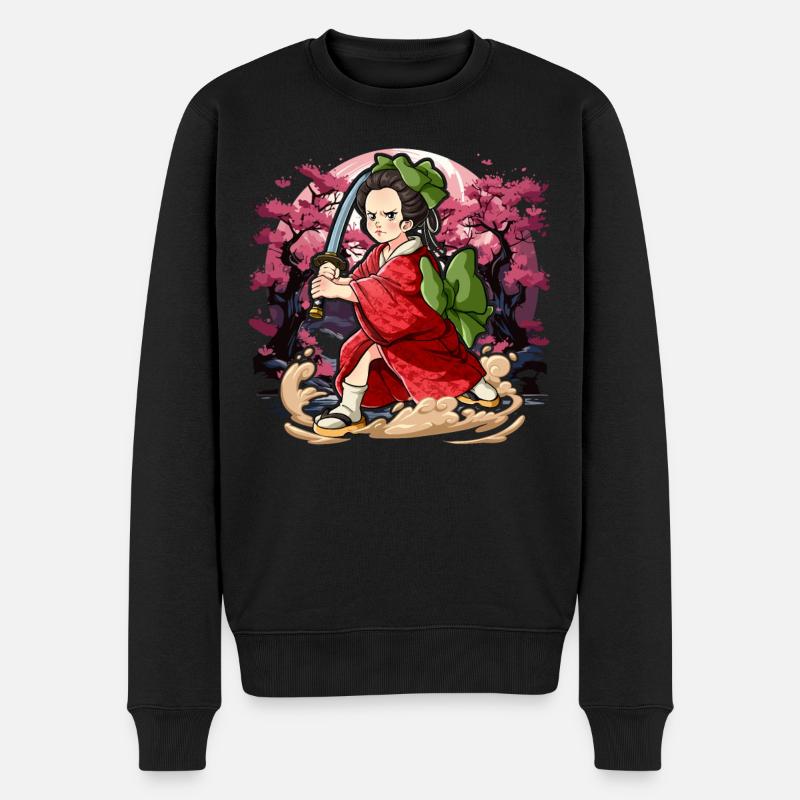 Samurai Kimono Frauen - Männer Premium Bio Pullover - Schwarz