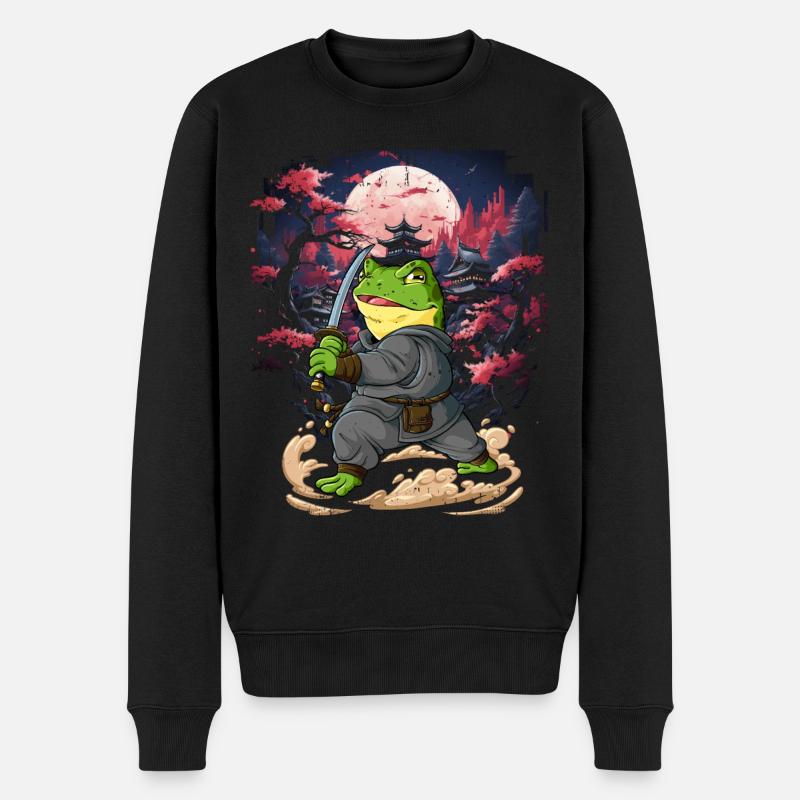 Samurai Frosch - Männer Premium Bio Pullover - Schwarz