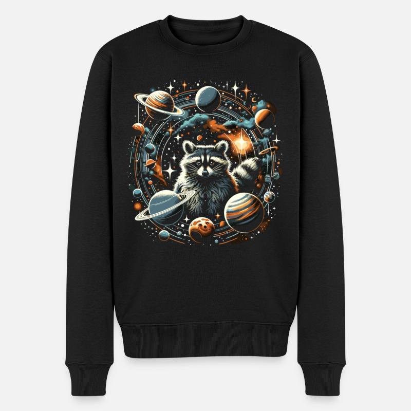 Waschbär im Weltraum: Planetenentdecker - Männer Premium Bio Pullover - Schwarz