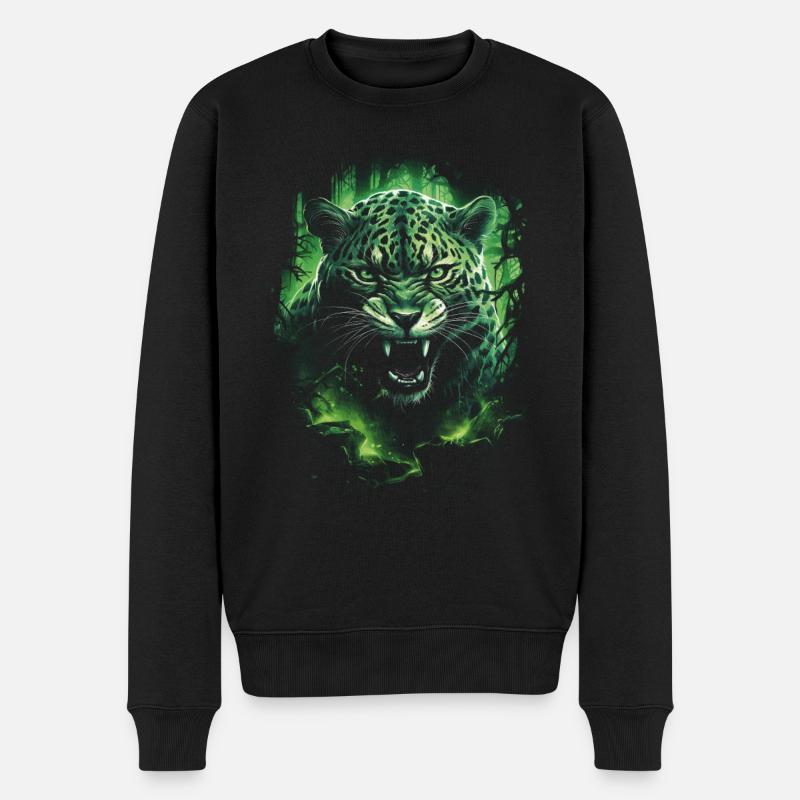 Fantasie Grüner Dschungel Wildkatze Regenwald - Männer Premium Bio Pullover - Schwarz