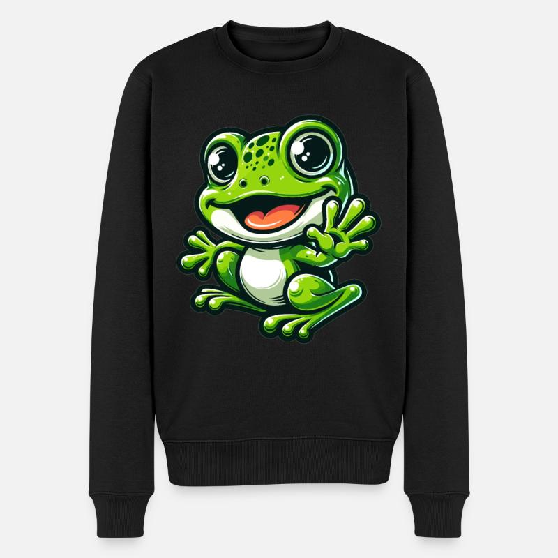 Frosch Comic Niedlicher Frosch - Männer Premium Bio Pullover - Schwarz