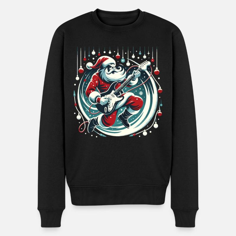 Gitarrist Weihnachtsmann Weihnachtsgitarrist - Männer Premium Bio Pullover - Schwarz