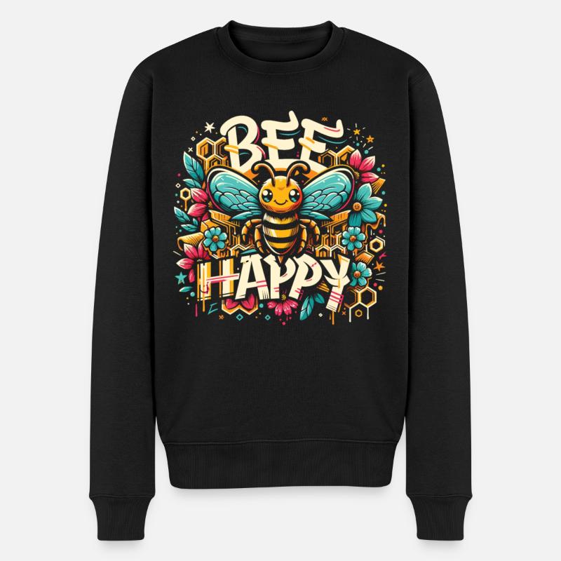 Blüten & Waben: Kreatives Bienendesign - Männer Premium Bio Pullover - Schwarz