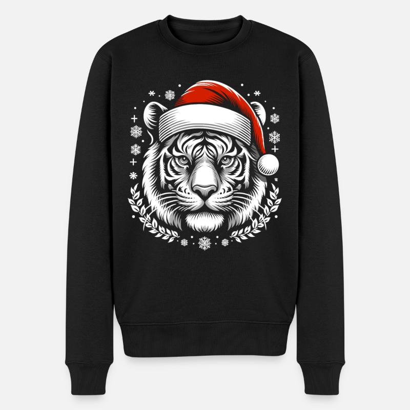 Tiger Weihnachtsmann Weihnachtstier - Männer Premium Bio Pullover - Schwarz