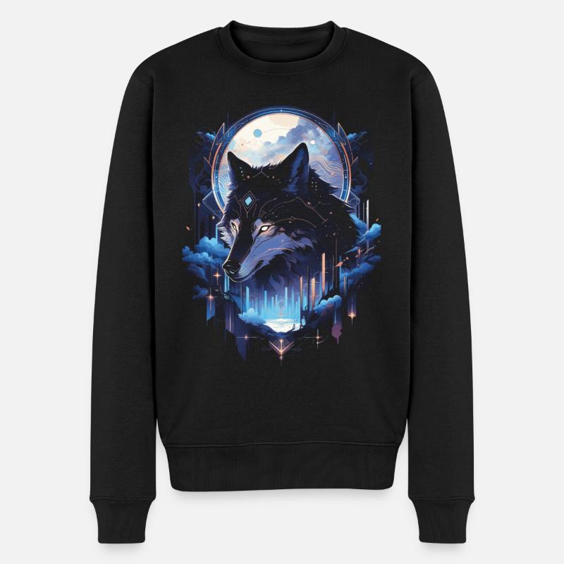 Majestätischer Wolf Wölfe - Männer Premium Bio Pullover - Schwarz