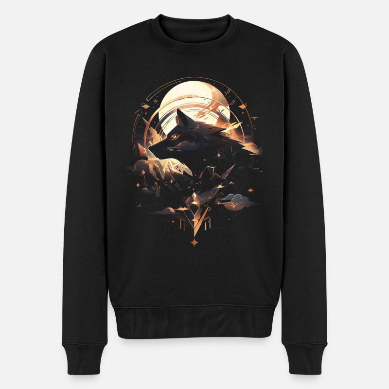 Wolf Digitales Kunstwerk Tier - Männer Premium Bio Pullover - Schwarz