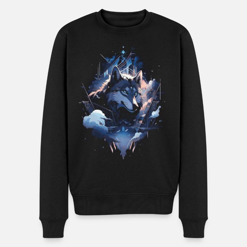 Wolf Digitales Kunstwerk Tier - Männer Premium Bio Pullover - Schwarz