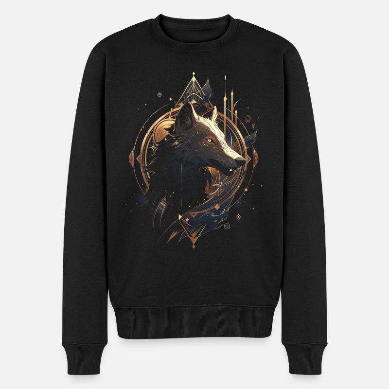 Wolf Digitales Kunstwerk Tier - Männer Premium Bio Pullover - Schwarz