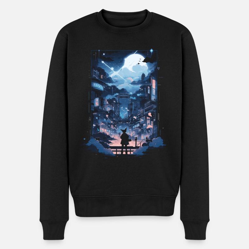 Cyberpunk Manga Kyoto Glitch - Männer Premium Bio Pullover - Schwarz