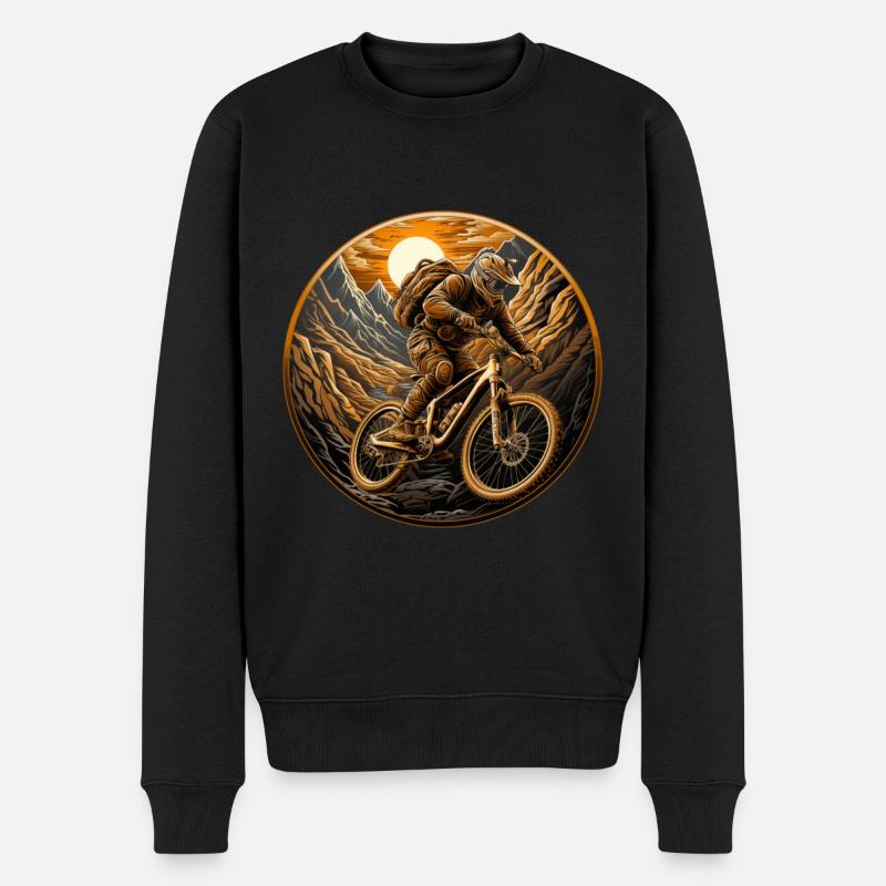 Mountainbiker, Mountainbike, Berge, Sonne - Männer Premium Bio Pullover - Schwarz