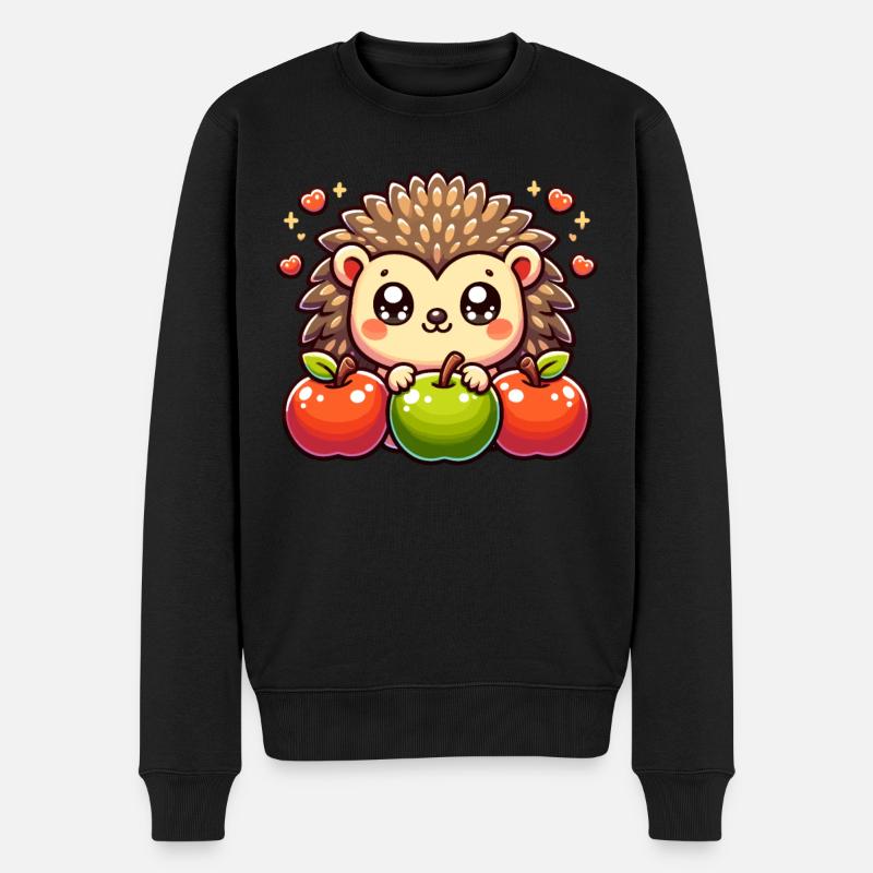 Igel mit Äpfeln Einzigartiges Naturdesign - Männer Premium Bio Pullover - Schwarz