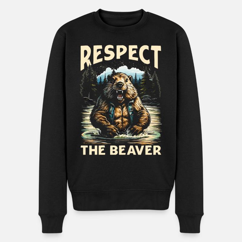 Respect The Beaver - Männer Premium Bio Pullover - Schwarz