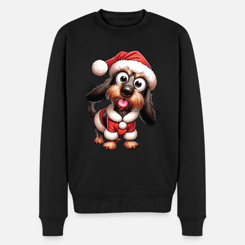 Teckel à poil dur Noël - Pull Premium bio Homme - noir