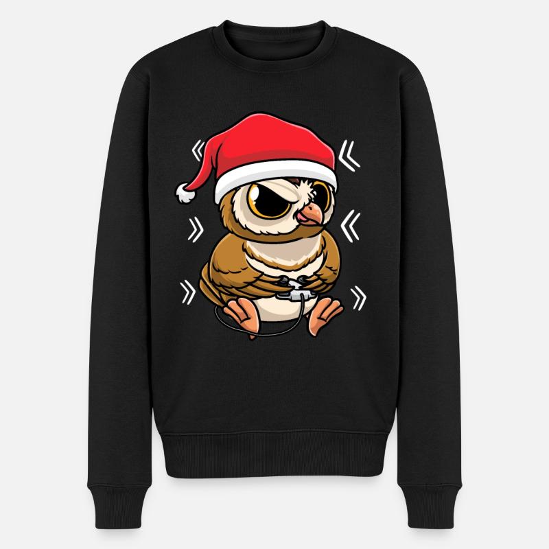 Eule Spielt Videospiele - Männer Premium Bio Pullover - Schwarz