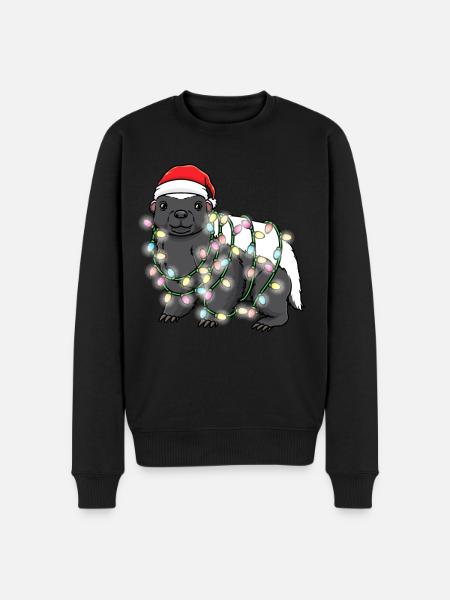 Honigdachs Mit Weihnachtsbeleuchtung - Männer Premium Bio Pullover - Schwarz