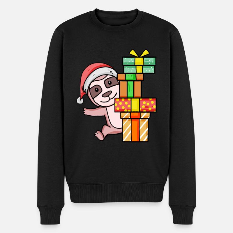 Faultier mit Weihnachtsmütze - Männer Premium Bio Pullover - Schwarz