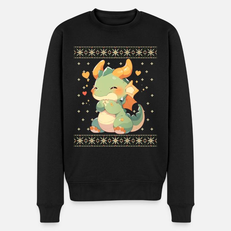 Kawaii Drachen im Ugly Christmas Sweater Style - Männer Premium Bio Pullover - Schwarz