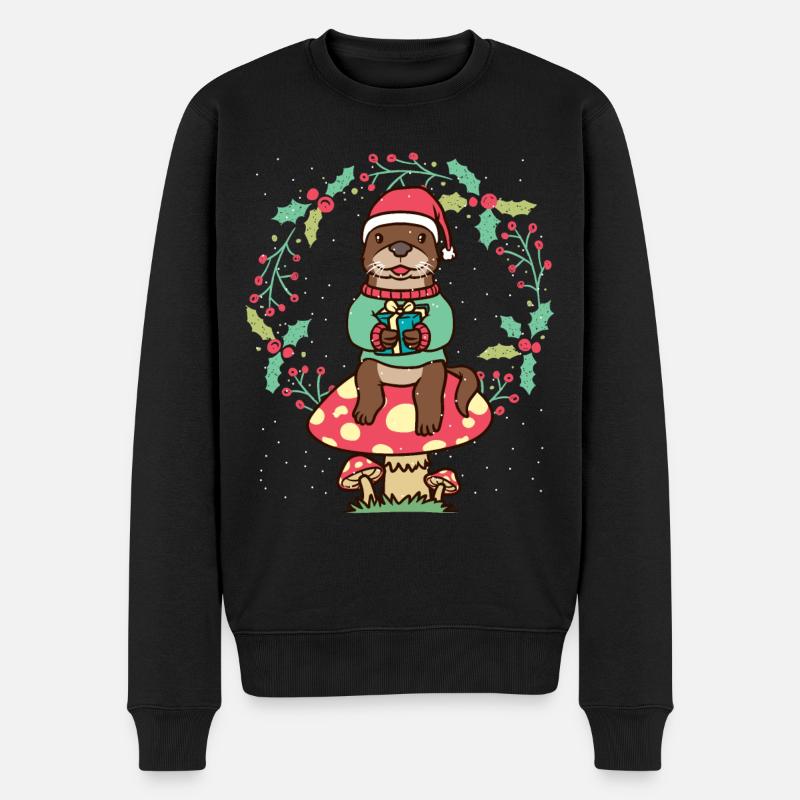 Otter Auf Pilz Weihnachtskranz Xmas Seeotter - Männer Premium Bio Pullover - Schwarz