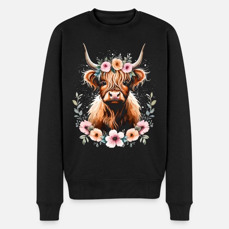 Schottische Hochlandkuh - Männer Premium Bio Pullover - Schwarz