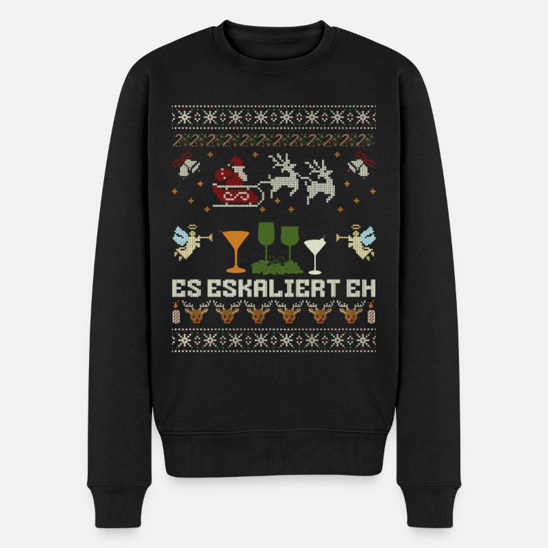 "Es eskaliert eh" Ugly Christmas Party Kostüm - Männer Premium Bio Pullover - Schwarz