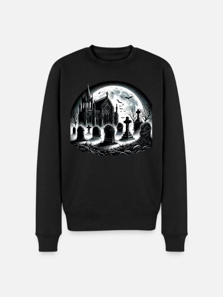Moonlit Gothic Graveyard: Eerie Night Scene - Men's Premium Organic Jumper - black