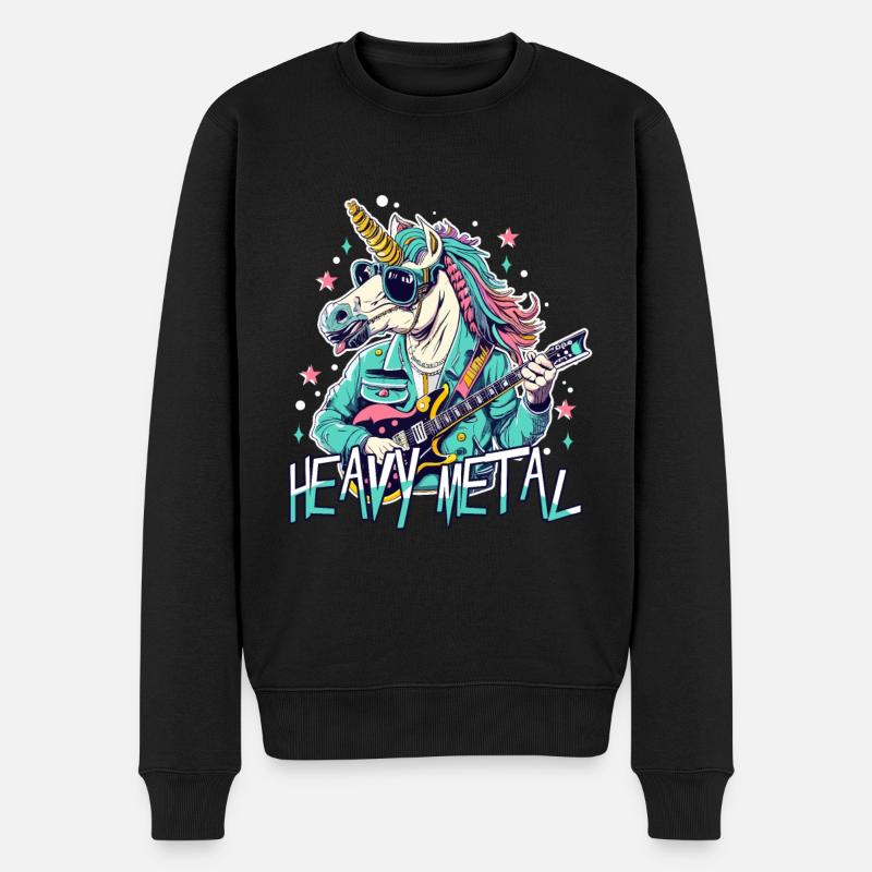 Heavy Metal Unicorn - Männer Premium Bio Pullover - Schwarz