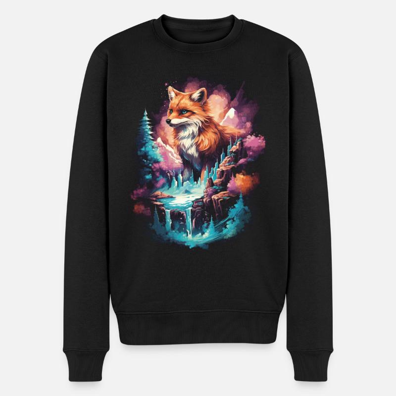 Fuchs Füchse Fantasie Illustration - Männer Premium Bio Pullover - Schwarz