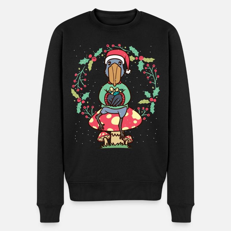 Shoebill oiseau sur champignon Noël - Pull Premium bio Homme - noir