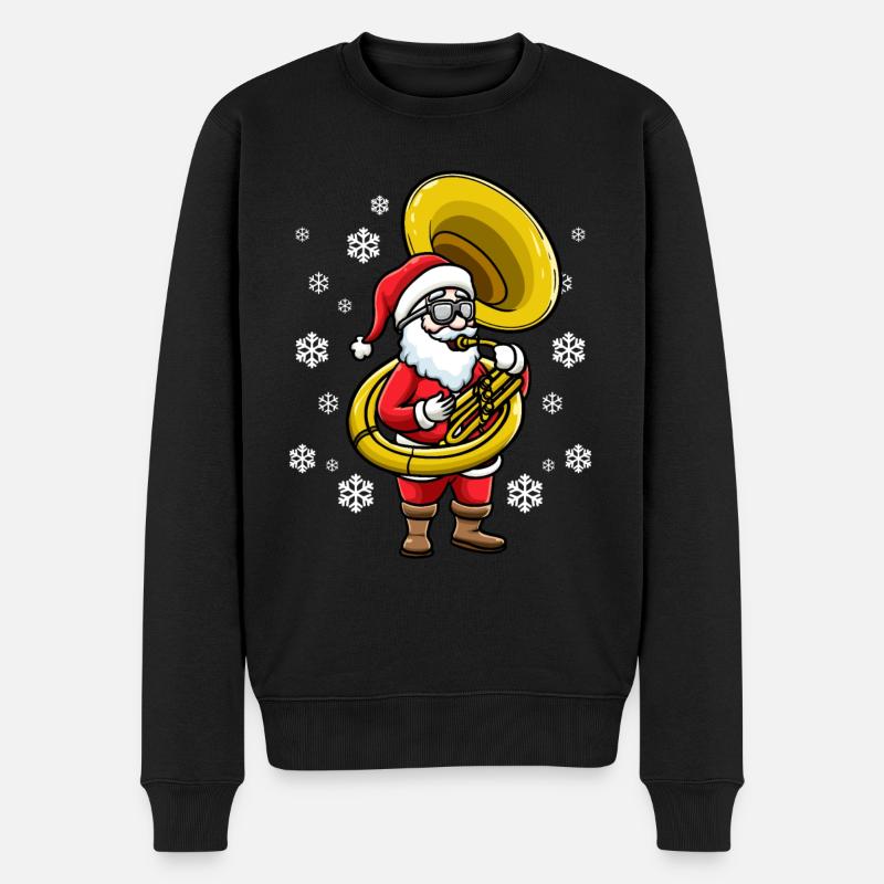 Weihnachtsmann Mit Sousaphon-instrument - Männer Premium Bio Pullover - Schwarz
