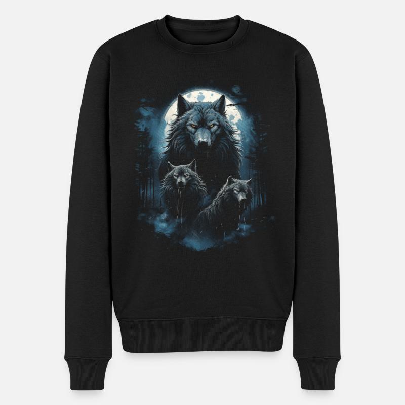 Dunkle Kunst Wolf Wald Mythisch - Männer Premium Bio Pullover - Schwarz