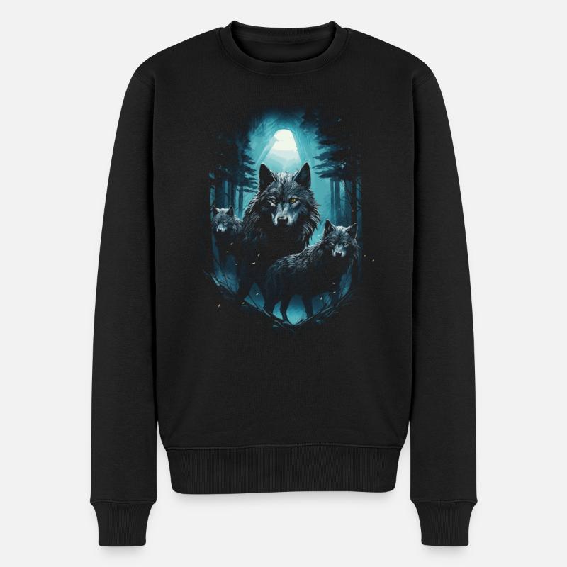 Dunkle Kunst Wolf Wald Mythisch - Männer Premium Bio Pullover - Schwarz