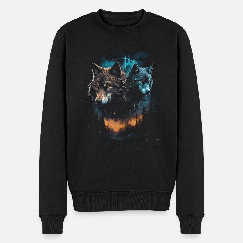Dunkle Kunst Wolf Wald Mythisch - Männer Premium Bio Pullover - Schwarz