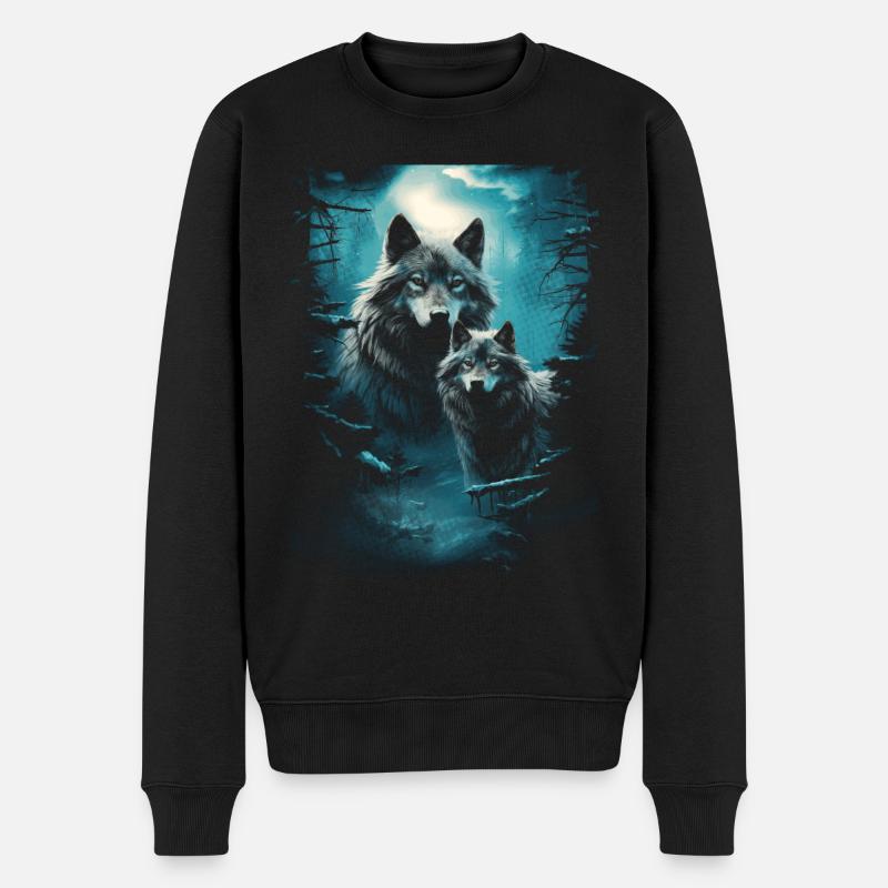 Fantasy Wolf Mond Wolfsrudel Mythologie - Männer Premium Bio Pullover - Schwarz