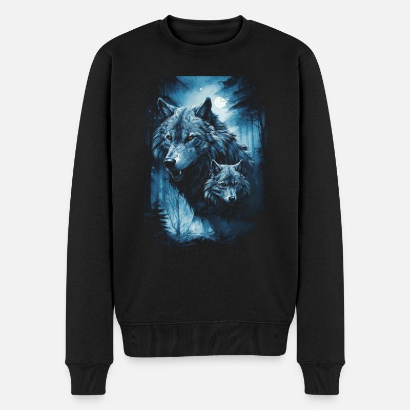 Dunkle Kunst Wolf Wald Mythisch - Männer Premium Bio Pullover - Schwarz