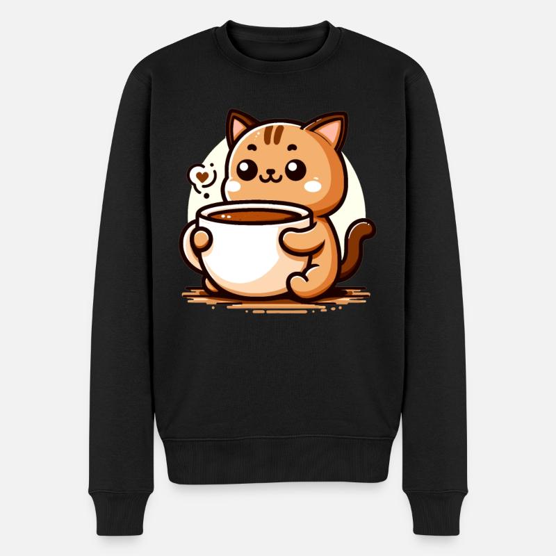 Katzenkaffee Kawaii - Männer Premium Bio Pullover - Schwarz