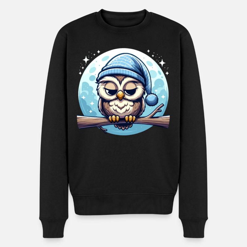 Hibou Nightcap Sleeping Owl Lune - Pull Premium bio Homme - noir