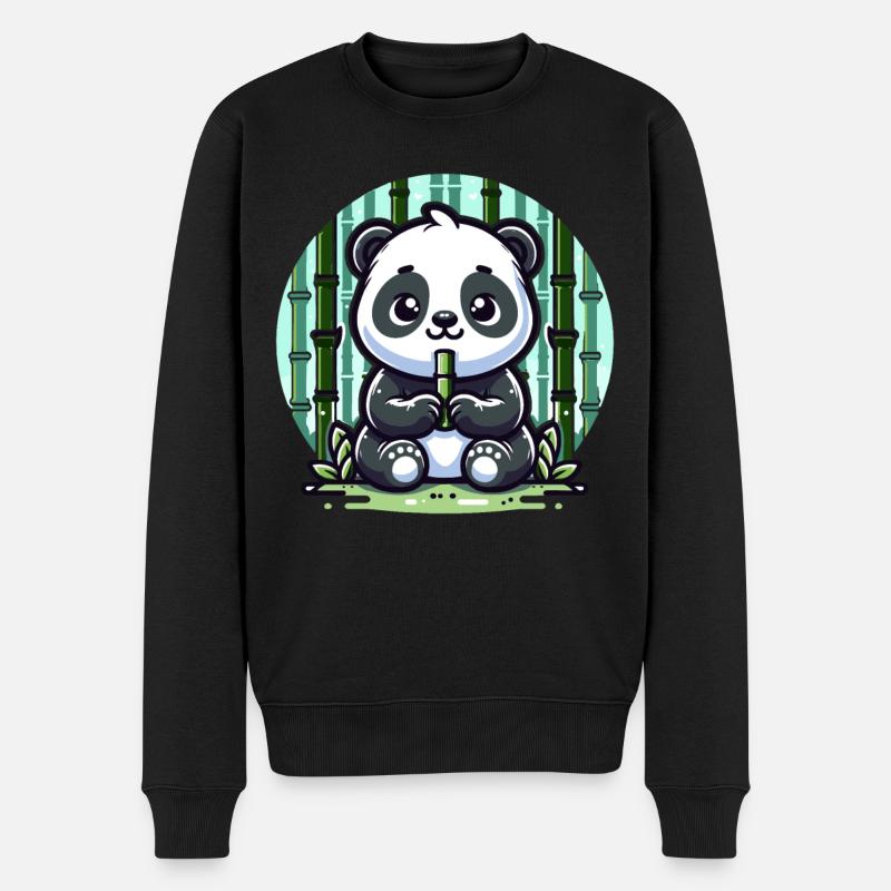 Panda Bambus - Männer Premium Bio Pullover - Schwarz