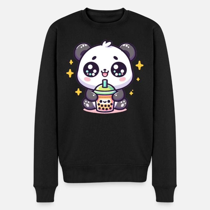 Panda Bubble Tea Boba Kawaii - Männer Premium Bio Pullover - Schwarz