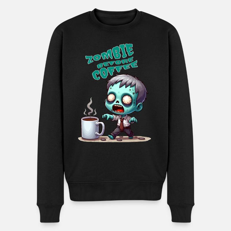 Zombie avant le café - Pull Premium bio Homme - noir