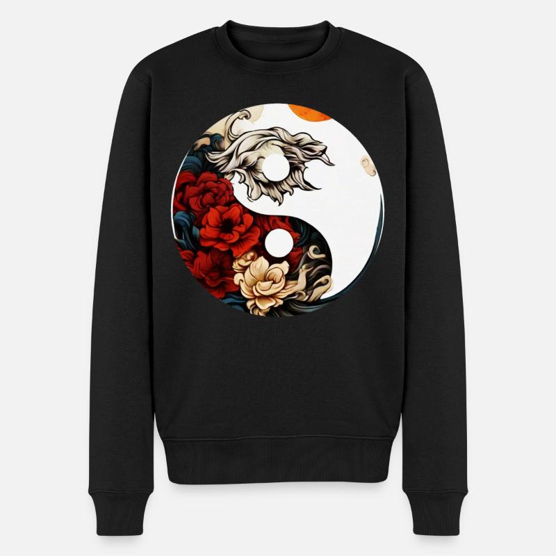 Fleur Yin Yang - Pull Premium bio Homme - noir