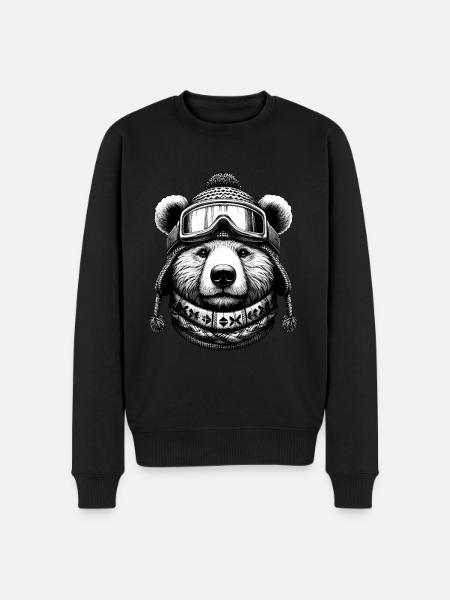 Bear with ski goggles loves snowboarding and skiing - Men's Premium Organic Jumper - black