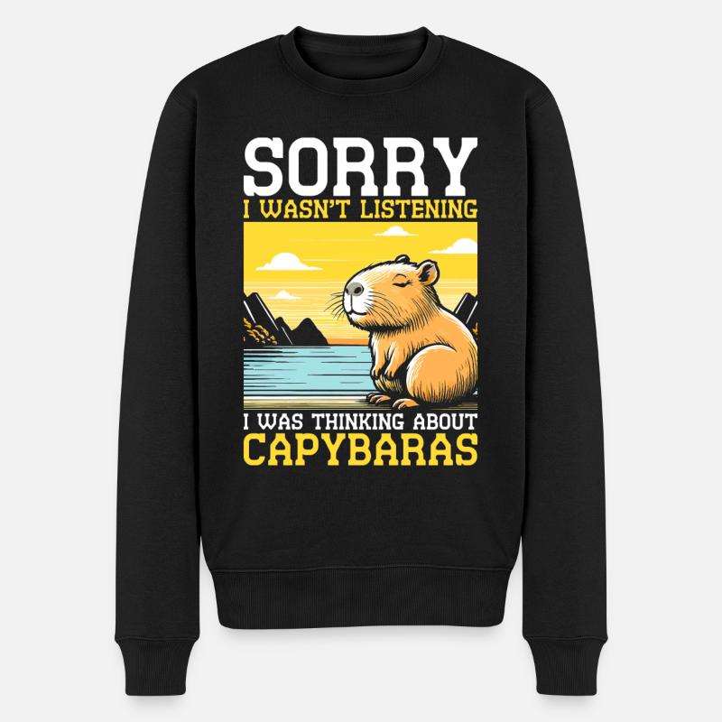 Thinking about Capybaras - Männer Premium Bio Pullover - Schwarz