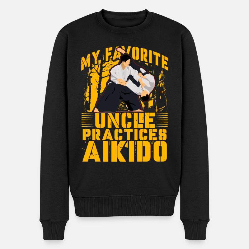 Mein Lieblingsonkel trainiert Aikido - Männer Premium Bio Pullover - Schwarz