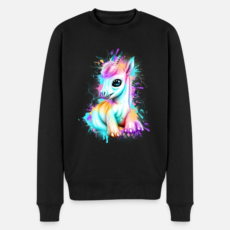 Einhorn Graffiti Bunt - Männer Premium Bio Pullover - Schwarz