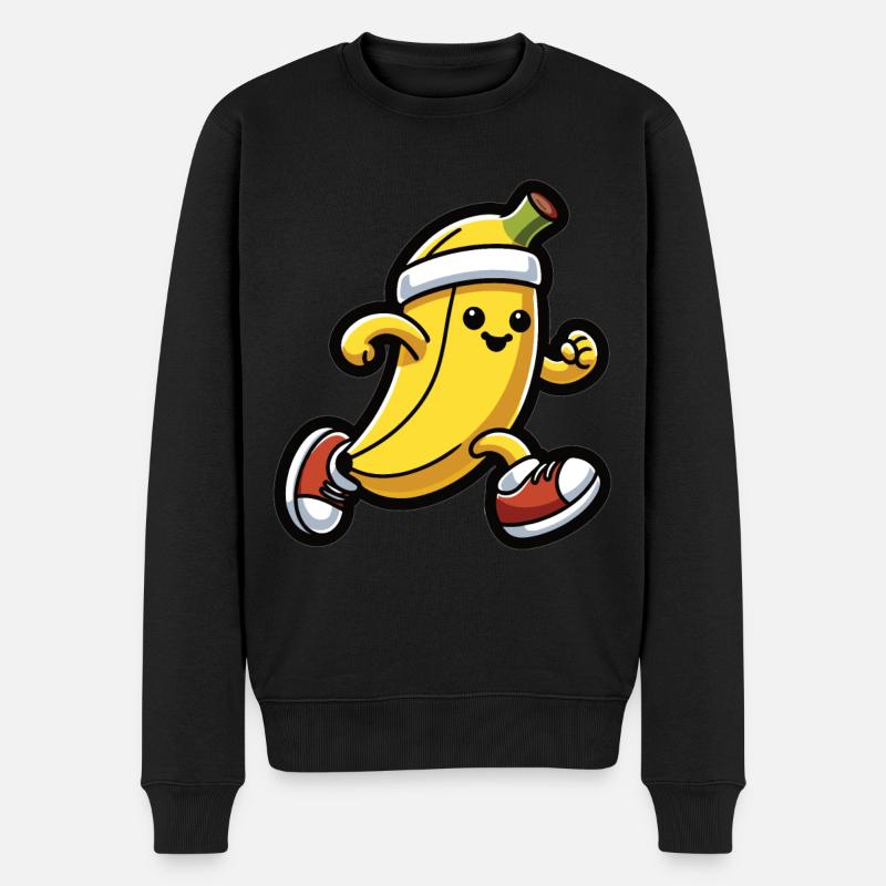 Banane im Laufschritt - Männer Premium Bio Pullover - Schwarz