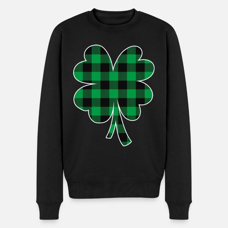 Grünes Büffel-Karo-Kleeblatt - Männer Premium Bio Pullover - Schwarz