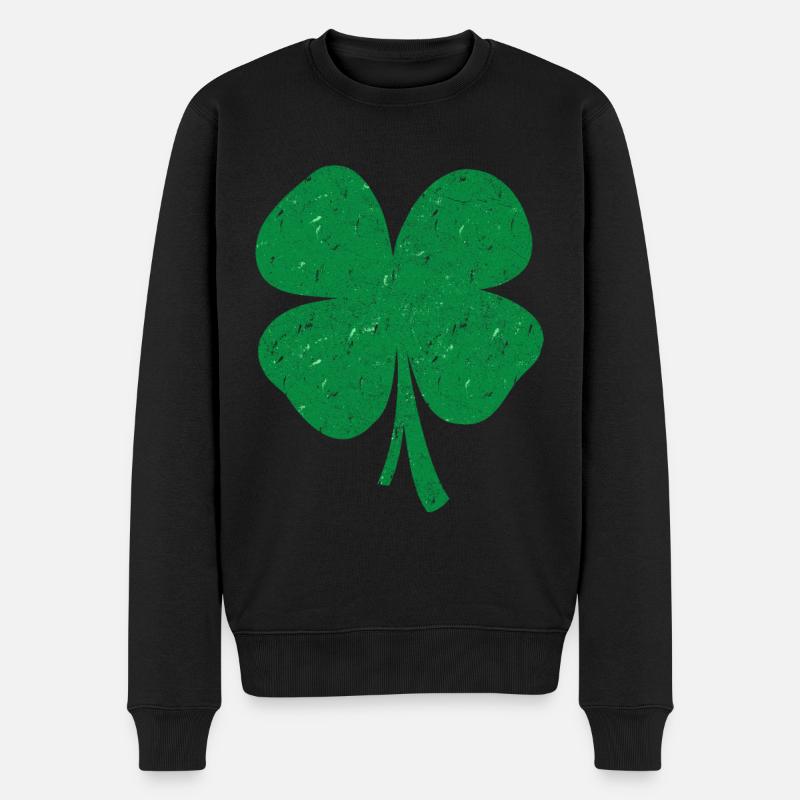 Porte-bonheur feuille de trèfle - Pull Premium bio Homme - noir